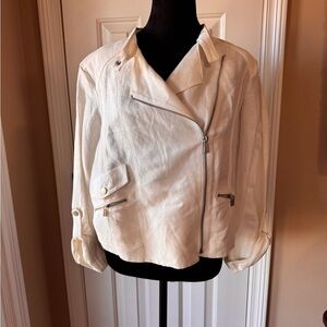 Jones New York Linen Blend Women's White Crop Jacket size Medium NWT